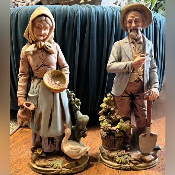 Home Interior 13’ Old Man And Woman Porcelyn Figurines Vintage - Picture 4 of 16